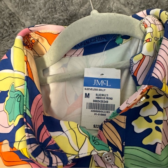 J. McLaughlin Medium Sleeveless Dolly Dress Blue/Multi Hibiscus Frond - Picture 4 of 6